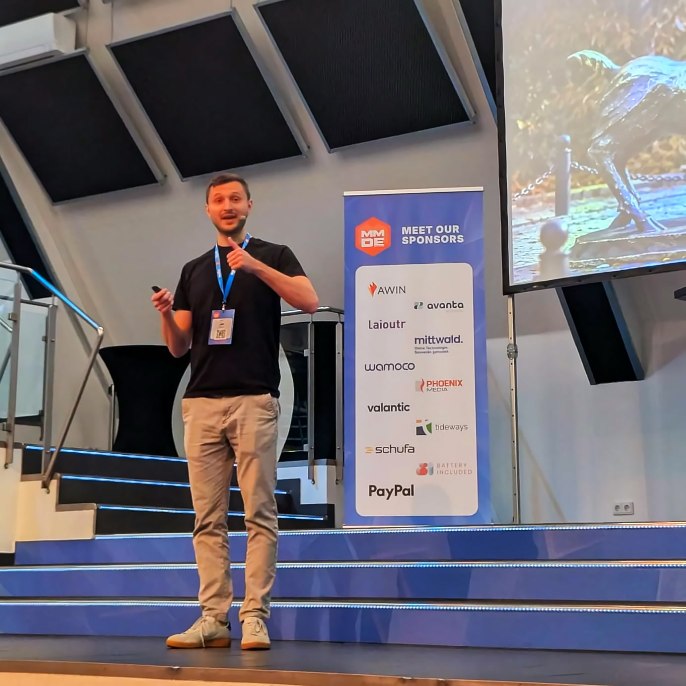 On stage in the main hall